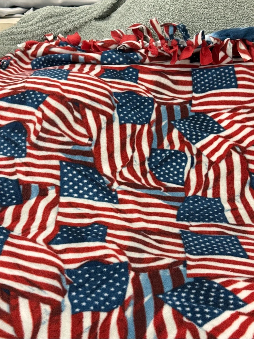 Patriotic Themed & Bald Eagle Flying Reversible 55” X 67” Fleece Tied Blanket